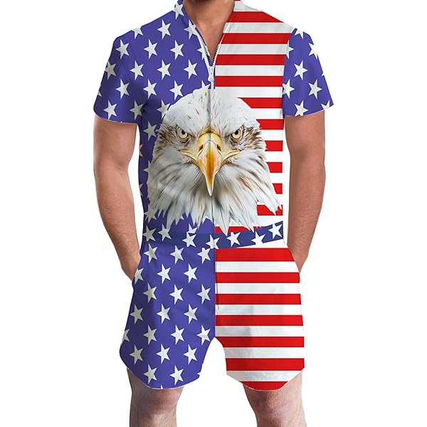 Amazon.com: Goodstoworld Mens American Flag Rompers 4th of